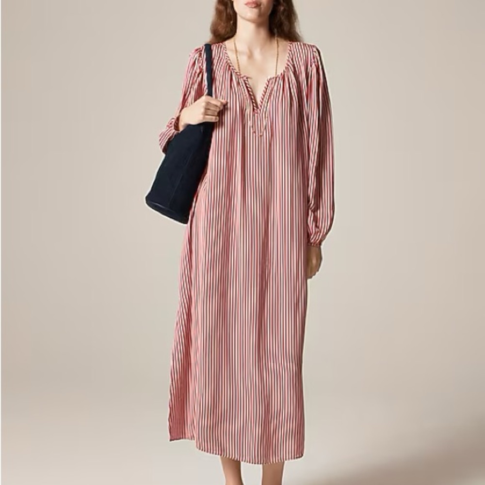 NWT J. CREW Drapey Tie-waist Maxi Dress Stripe Red Warm Brick XS $238